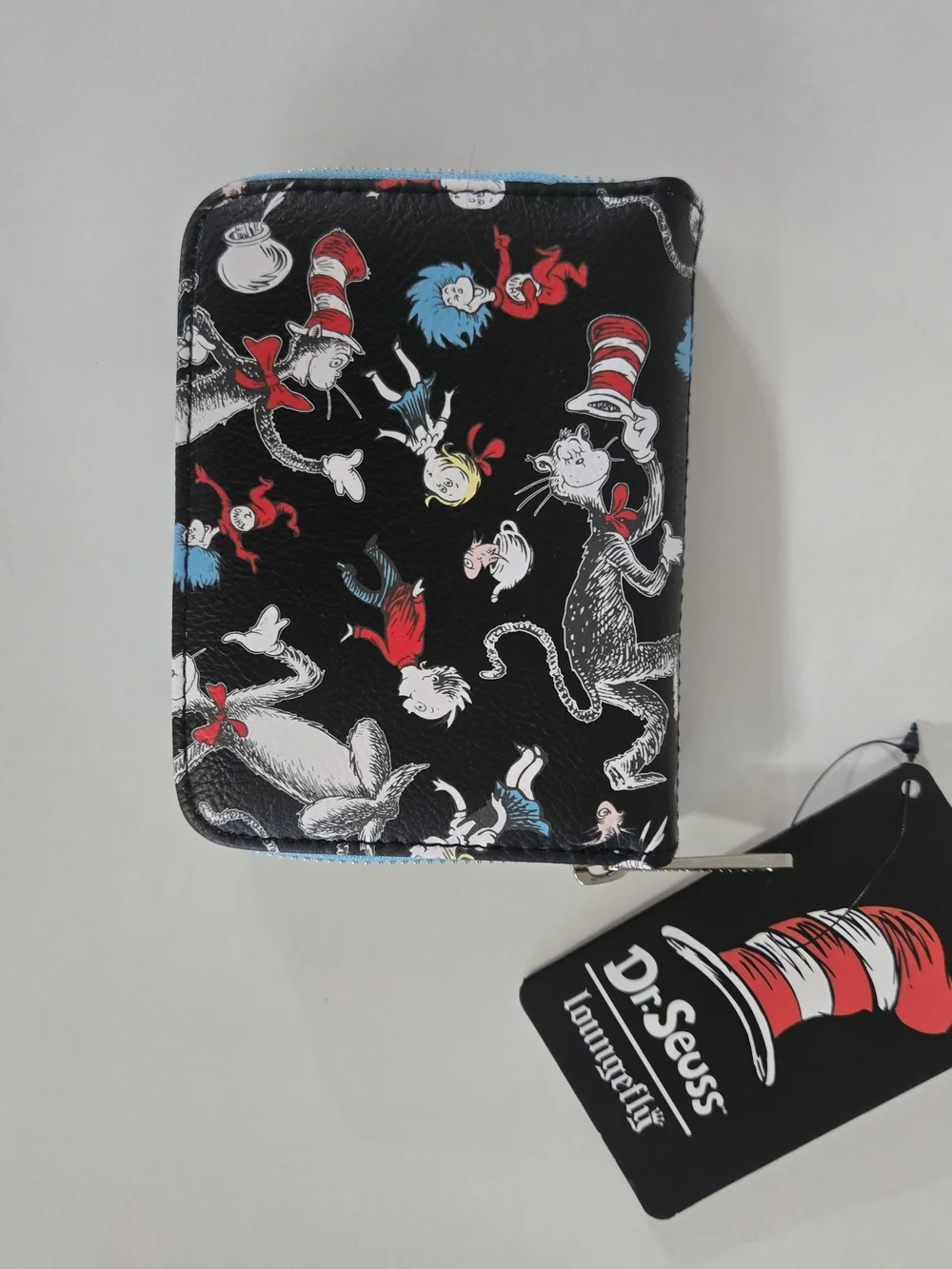 Loungefly x Dr. Seuss Black Character Print Zip Wallet - Blue Trim